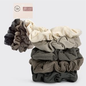 Gray & Cream Knit Scrunchies ?C 5pc Set